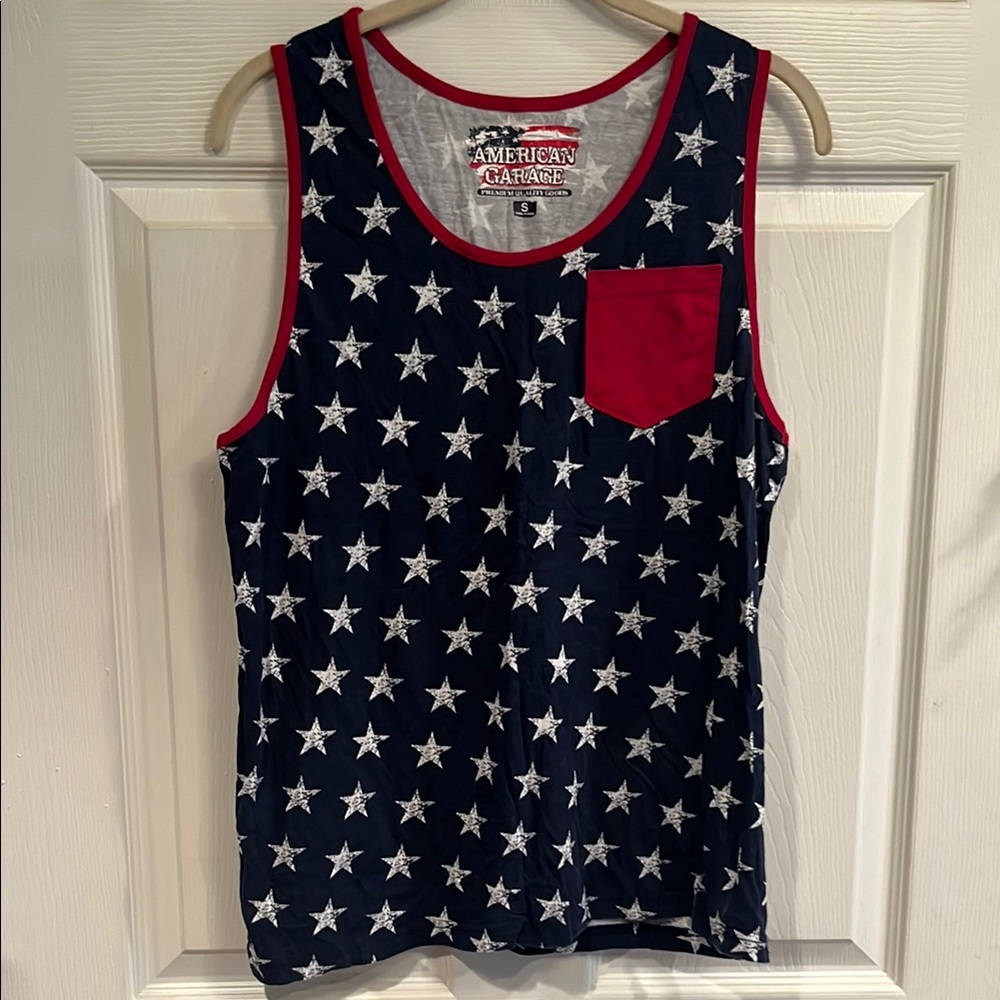 Red and Blue Star Tank Top with Contrast Binding